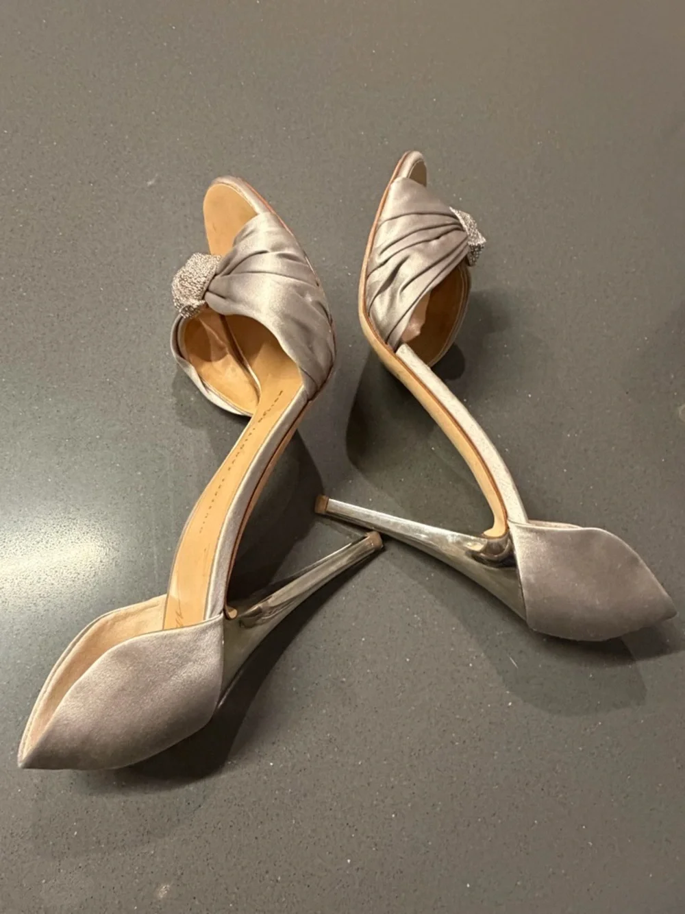 Giuseppe Zanotti Satin D'Orsay Heels W Swarovski Crystal Accent in Silver Sz 39